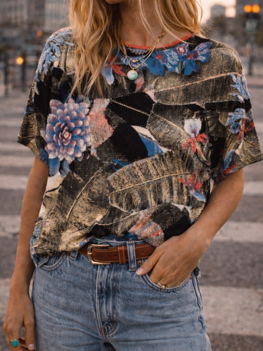 Aldomartins Textured Floral Jacquard Knit Top